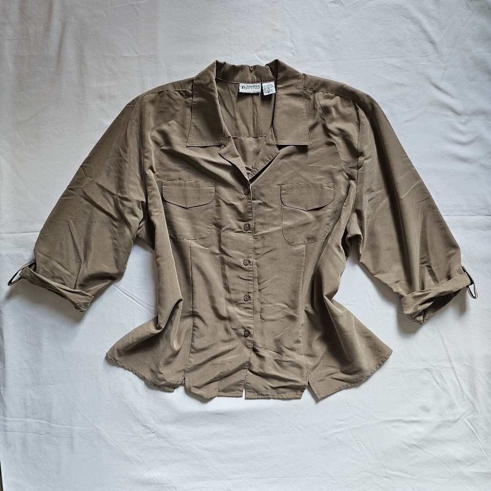 Vintage Appárenza dark beige 3/4 sleeves soft safari button-down shirt Size 2XL